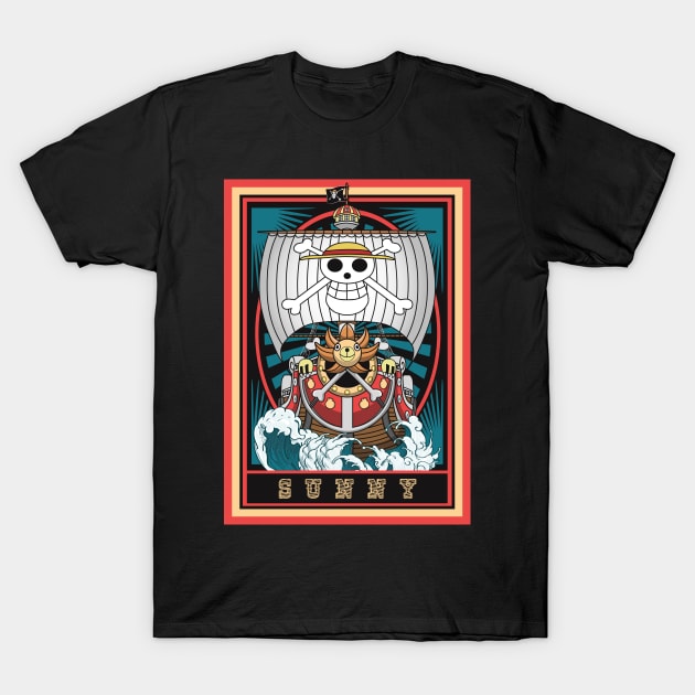 One Piece - Thousand sunny pirates ship T-Shirt by mounier